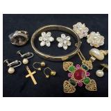 Jewelry Lot Including Weiss Rhinestone Earrings an