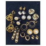 Eleven Pairs of Gold-Tone Clip Earrings, Including