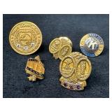 Five Gold-Filled Lapel Pins with Various Designs