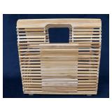 Rectangular Slatted Bamboo Purse With Integrated H