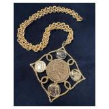 Gold-Tone Necklace Featuring Napoleon Coin Motif