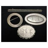 Four Sterling Silver Pins, 17.4g Total Weight