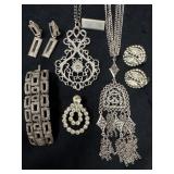 Silver Tone Jewelry Lot Featuring Weiss Earrings a