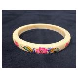 Vintage Hand-Painted Plastic Bangle with Floral De