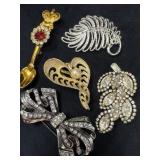 5 Vintage Brooches Including Coro, Weiss, and Gerr