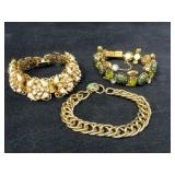 Three Vintage Bracelets with Rhinestones and Chain