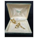Gold Tone Tocoa Christmas Rose Pin in Original Box