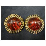 Vintage Craft Co Clip-On Earrings With Amber-Color
