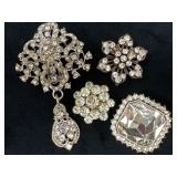 Four Vintage Crystal Rhinestone Brooches