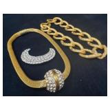 Two Gold-Tone and Rhinestone Necklaces with Cresce