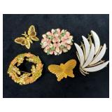 Five Vintage Pins and Brooches in Floral and Butte
