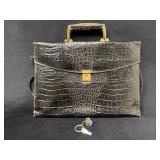 Crocodile-Textured Briefcase Purse With Locking Me