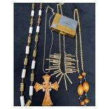 Four Vintage Necklaces and Compact Sewing Kit with