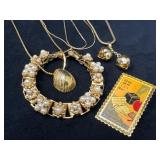 Gold Tone Jewelry Lot with Necklaces, Bracelet, an