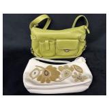 Two Vegan Leather Purses, Green with Matching Wall