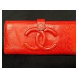 Vintage Chanel Red Leather Wallet with Embossed CC