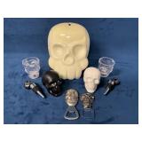 Skull-Themed Lot with Bank, Shot Glasses, Salt and