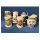 Seven German-Style Beer Steins with Various Design