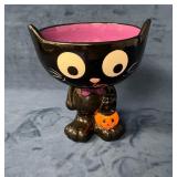 Kitty Cat Halloween Candy Dish with Pumpkin Detail