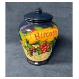 Hand-Painted Ceramic Biscotti Jar with Fruit Motif