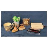 Decorative Items Including Ceramic Mugs, Figurines