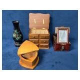 Jewelry Box and Plastic Asian-Decorated Vase