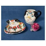 Three Pig Themed Items: Paperweight, Mug, and Unde