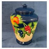 Hand-Painted Ceramic Jar with Lid, Featuring Fruit