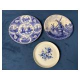 Three Blue and White Decorative Plates with Europe