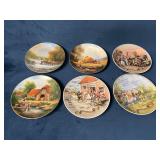 6 Fine China Wall Plates from GDR Featuring Rural