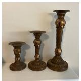 3 Ornate Gold and Bronze-Toned Candle Holders