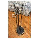 Brass and Iron Fireplace Tool Set with Base