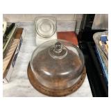 Glass Cloche with Wooden Base and Baking Stone