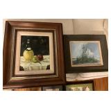 Two Framed Paintings: Still Life and Coastal Scene