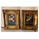 Framed Floral Still Life Oil Paintings on Board