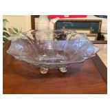 Clear Glass Serving Bowl with Floral Etching and F