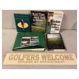 Golf-Themed Lot with Books and Decorative Sign