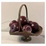 Brass Basket with Wooden Red Apples