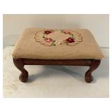 Needlepoint Footstool with Wooden Frame and Floral