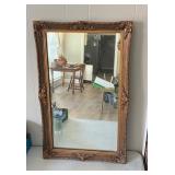 Framed Wall Mirror with Ornate Gold-Tone Decorativ