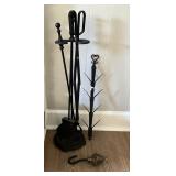 Wrought Iron Fireplace Tool Set with Pinecone Hook