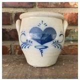 Stoneware Crock with Blue Decorations by Rockdale