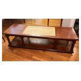 Wooden Coffee Table with a Marble Inset and Lower