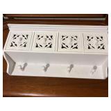 White Wooden Wall Shelf with 4 Carved Drawers and