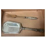 Sterling Silver Hand Mirror and Serving Fork Set