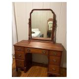 Wooden Vanity with Swivel Mirror and Seven Drawers