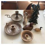 Decorative Items Including Candle Holders and Figu