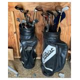 Two Titleist Golf Bags With Mixed Clubs and Driver