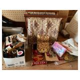 Wooden Sewing Basket with Floral Covering and Asso