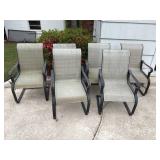 Six Patio Chairs with Metal Frames and Woven Seats
